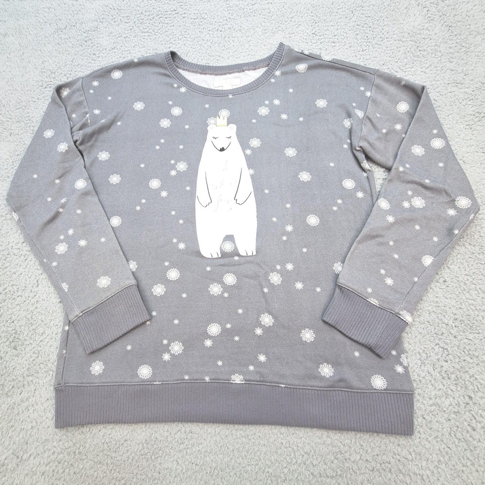 LC Lauren Conrad Sweatshirt Womens Small Gray Polar Bear Snowflake Holiday Soft